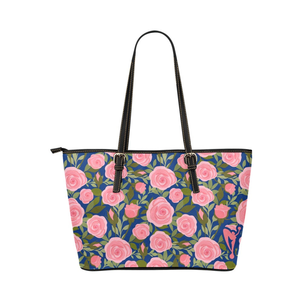 Pink Roses Femme Leather Tote Bag