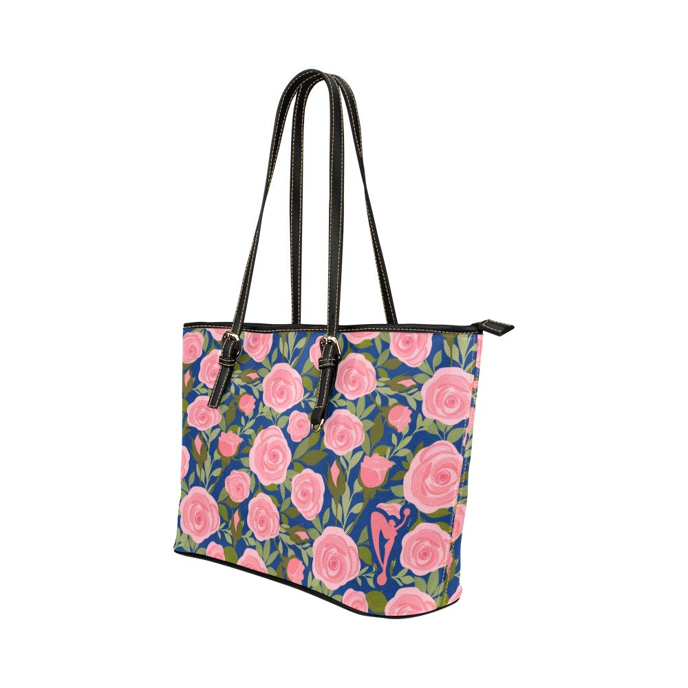 Pink Roses Femme Leather Tote Bag