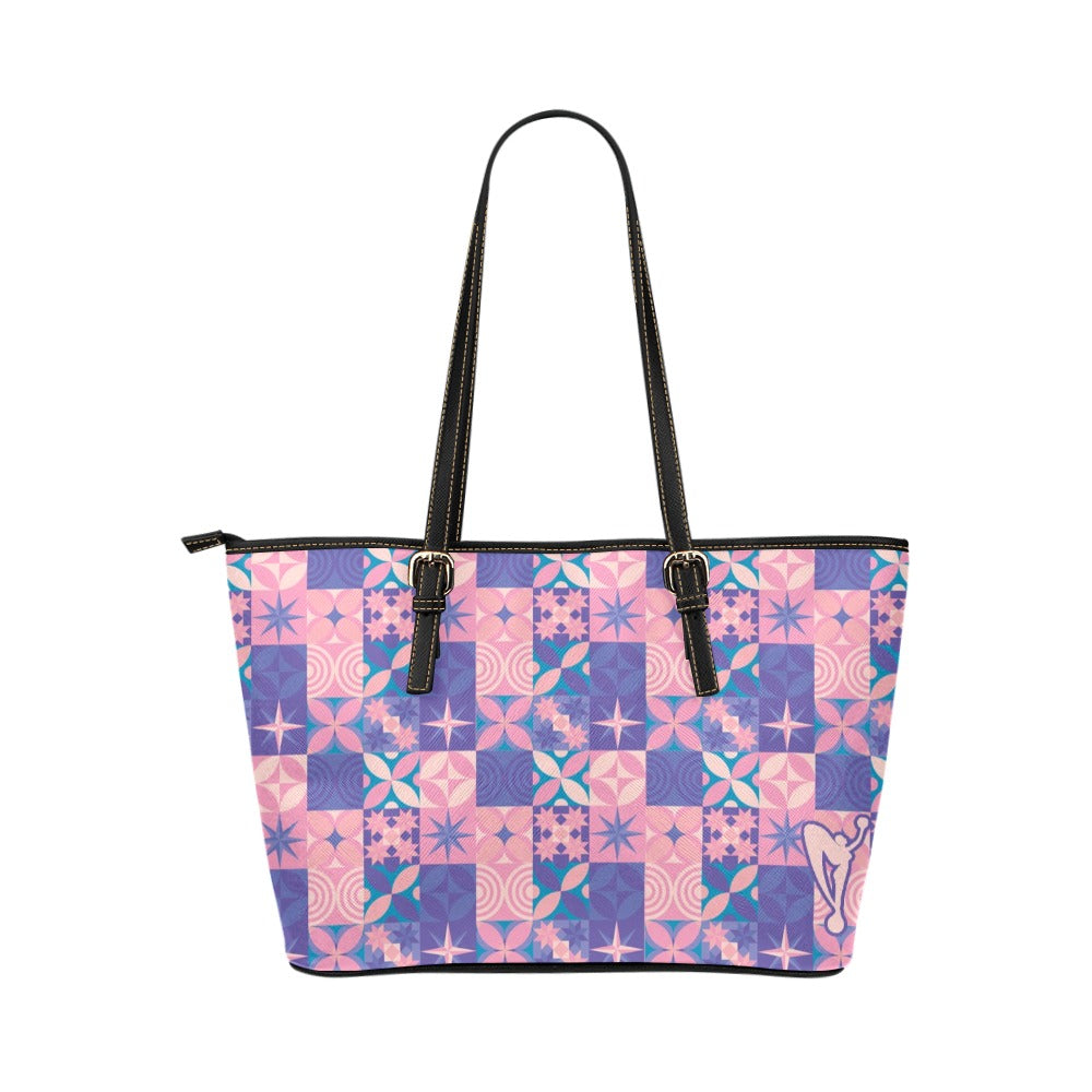 Geographic Squares Femme Leather Tote Bag