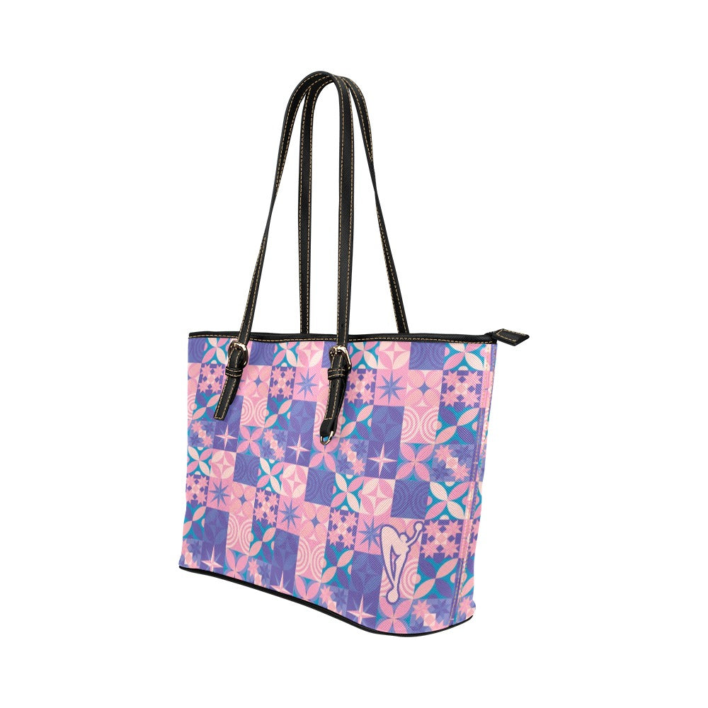 Geographic Squares Femme Leather Tote Bag