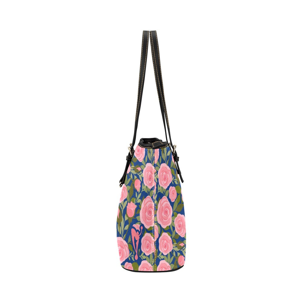 Pink Roses Femme Leather Tote Bag