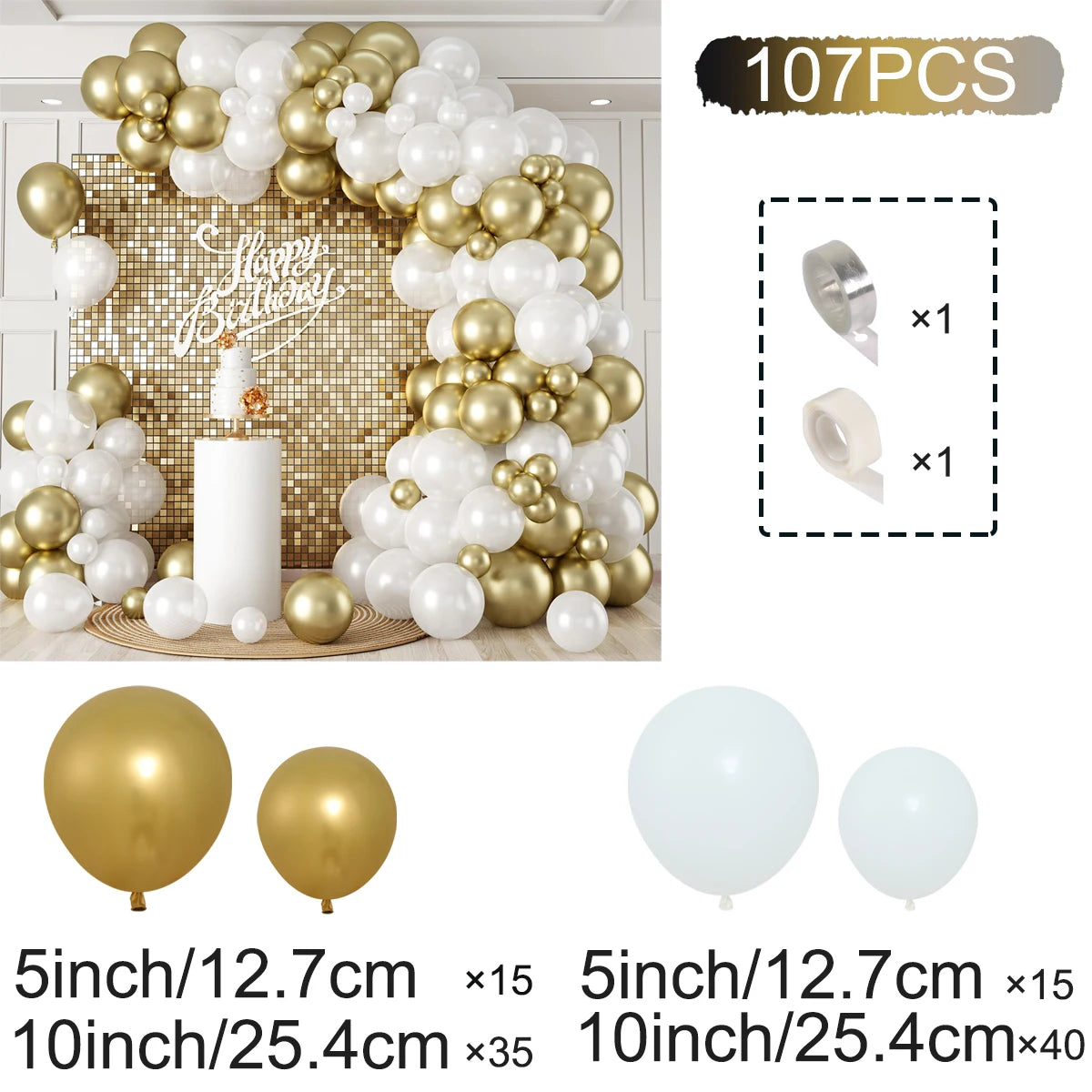 91pcs White Gold Balloon Garland Arch Kit Wedding Birthday Party Decoration Kids Birthday Ballon Baby Shower Confetti Baloon