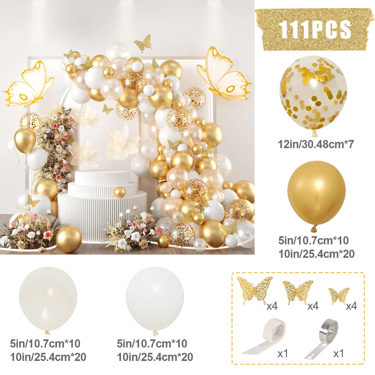 91pcs White Gold Balloon Garland Arch Kit Wedding Birthday Party Decoration Kids Birthday Ballon Baby Shower Confetti Baloon