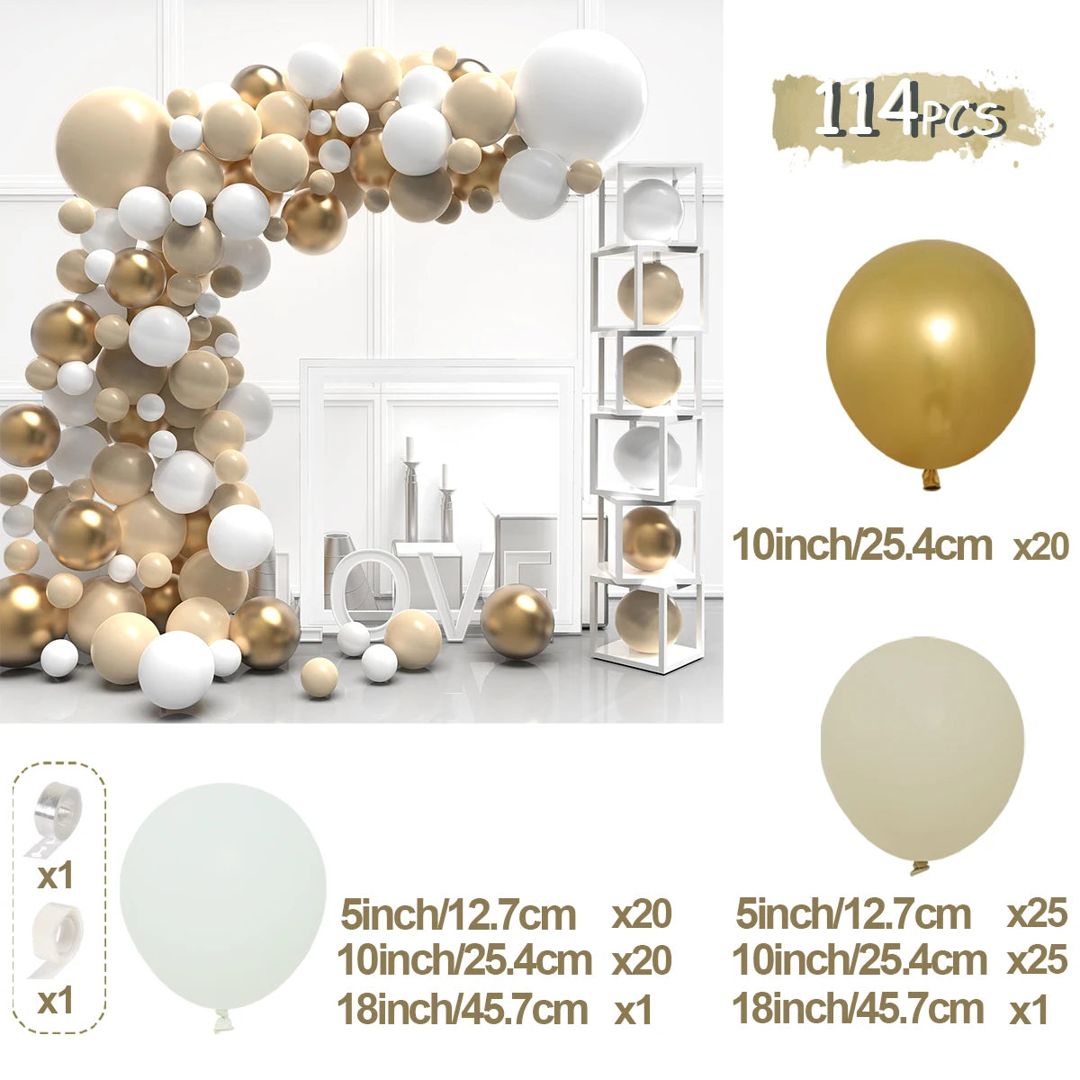 91pcs White Gold Balloon Garland Arch Kit Wedding Birthday Party Decoration Kids Birthday Ballon Baby Shower Confetti Baloon
