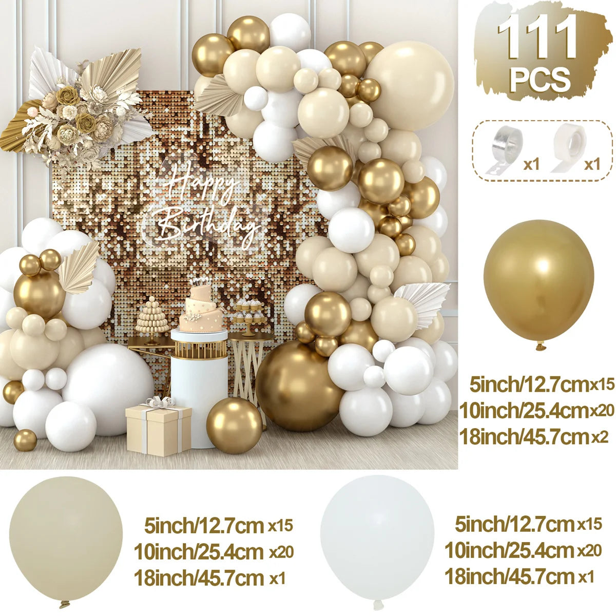 91pcs White Gold Balloon Garland Arch Kit Wedding Birthday Party Decoration Kids Birthday Ballon Baby Shower Confetti Baloon