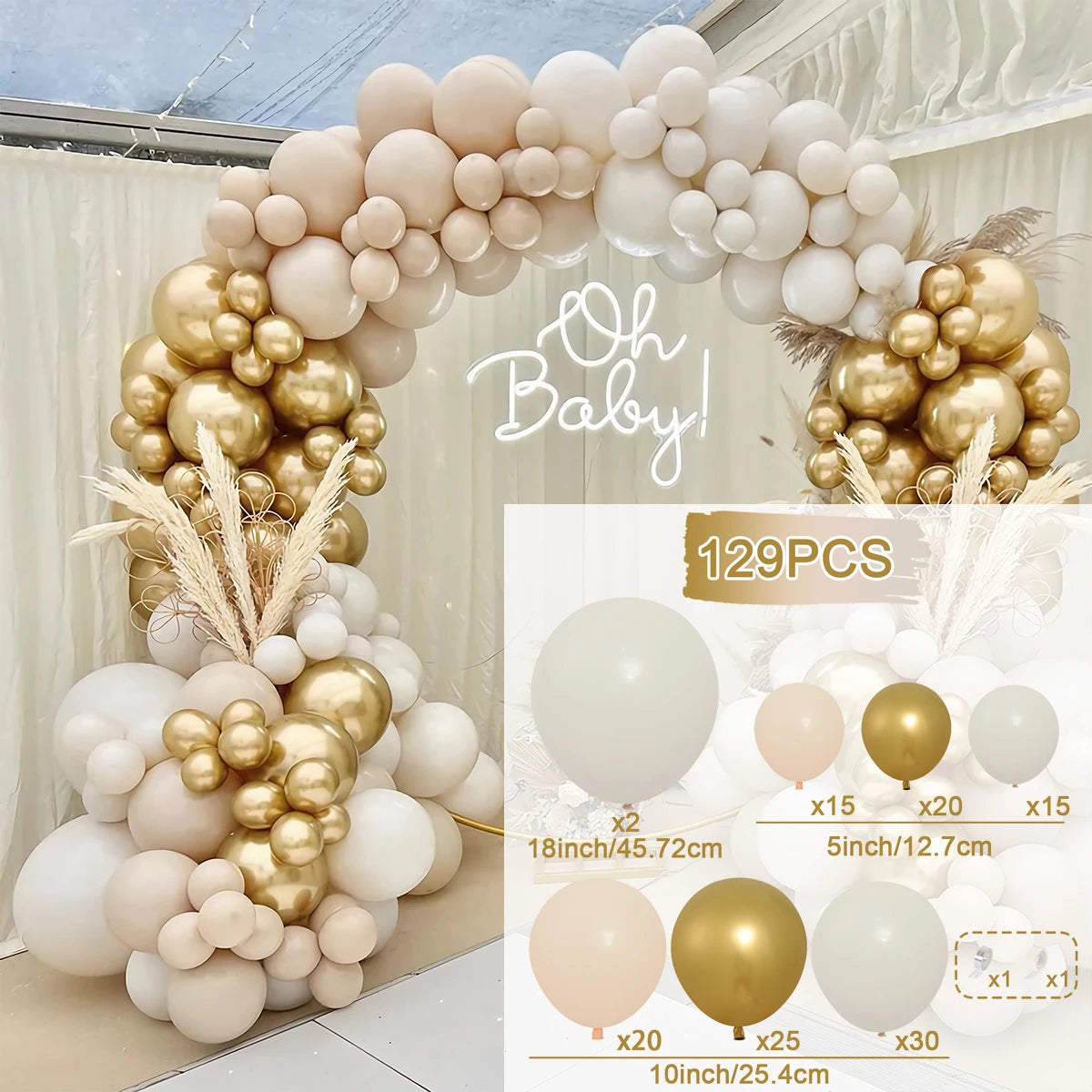 91pcs White Gold Balloon Garland Arch Kit Wedding Birthday Party Decoration Kids Birthday Ballon Baby Shower Confetti Baloon
