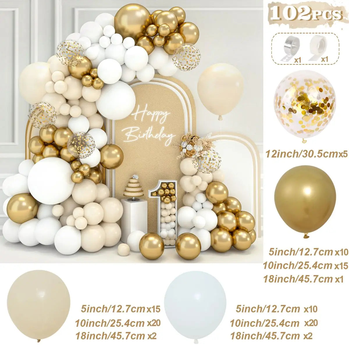 91pcs White Gold Balloon Garland Arch Kit Wedding Birthday Party Decoration Kids Birthday Ballon Baby Shower Confetti Baloon