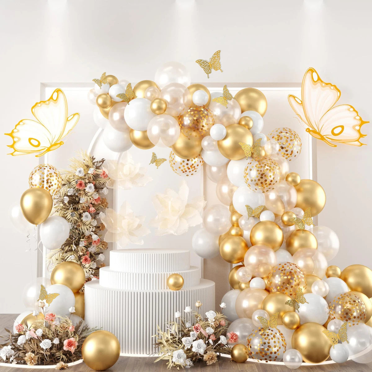 91pcs White Gold Balloon Garland Arch Kit Wedding Birthday Party Decoration Kids Birthday Ballon Baby Shower Confetti Baloon