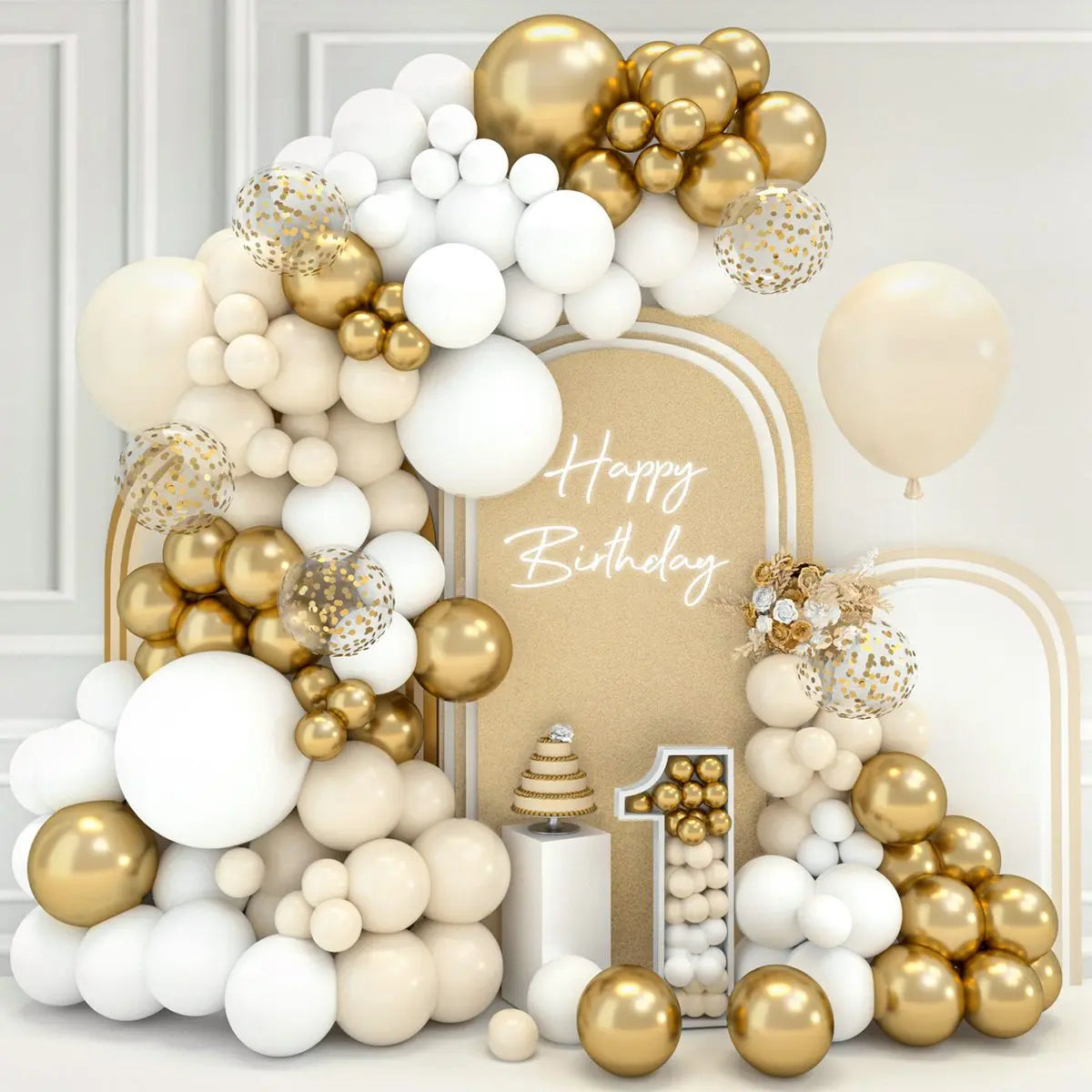 91pcs White Gold Balloon Garland Arch Kit Wedding Birthday Party Decoration Kids Birthday Ballon Baby Shower Confetti Baloon