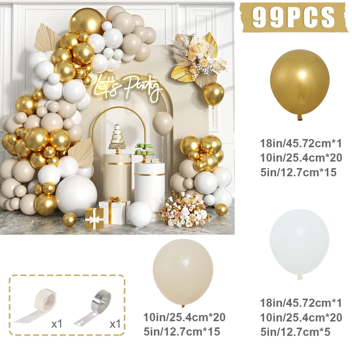 91pcs White Gold Balloon Garland Arch Kit Wedding Birthday Party Decoration Kids Birthday Ballon Baby Shower Confetti Baloon