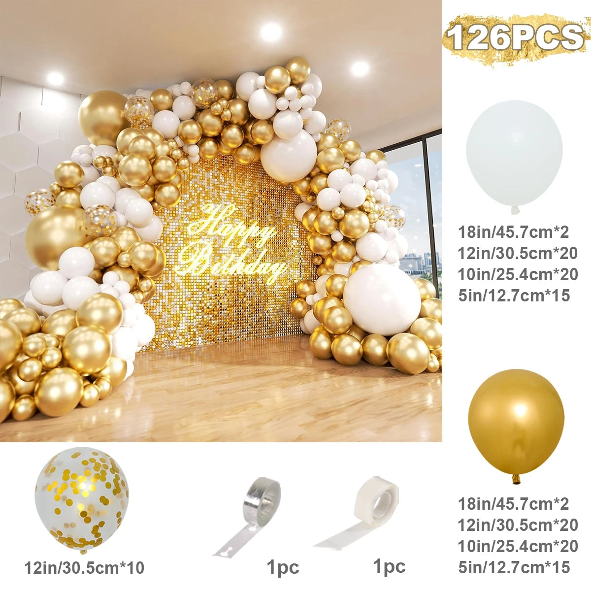 91pcs White Gold Balloon Garland Arch Kit Wedding Birthday Party Decoration Kids Birthday Ballon Baby Shower Confetti Baloon