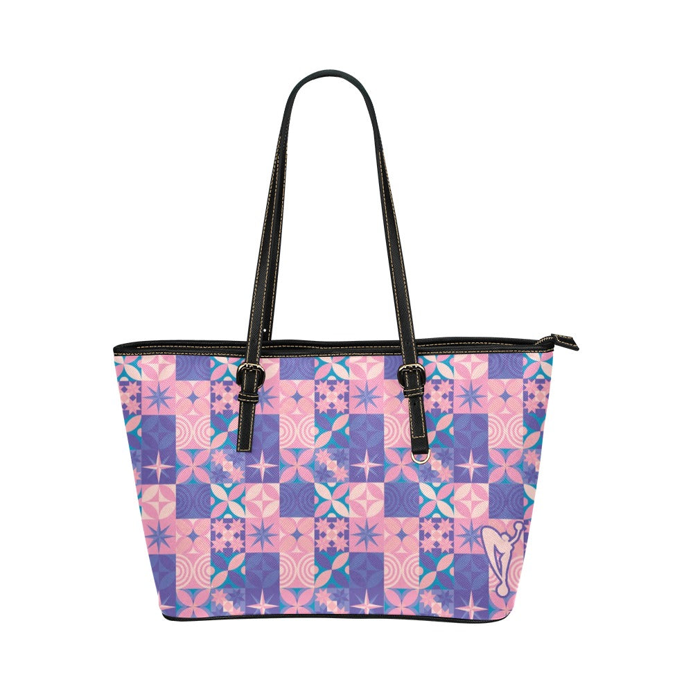 Geographic Squares Femme Leather Tote Bag