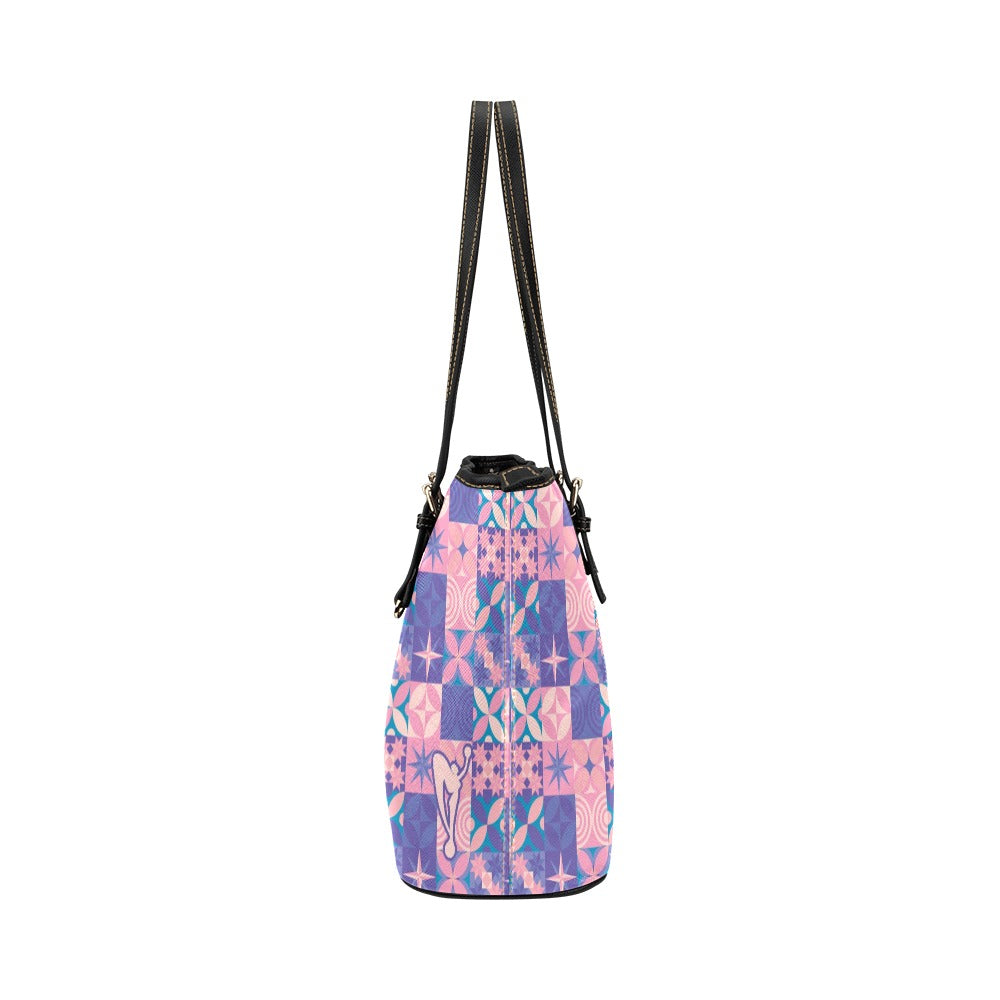 Geographic Squares Femme Leather Tote Bag