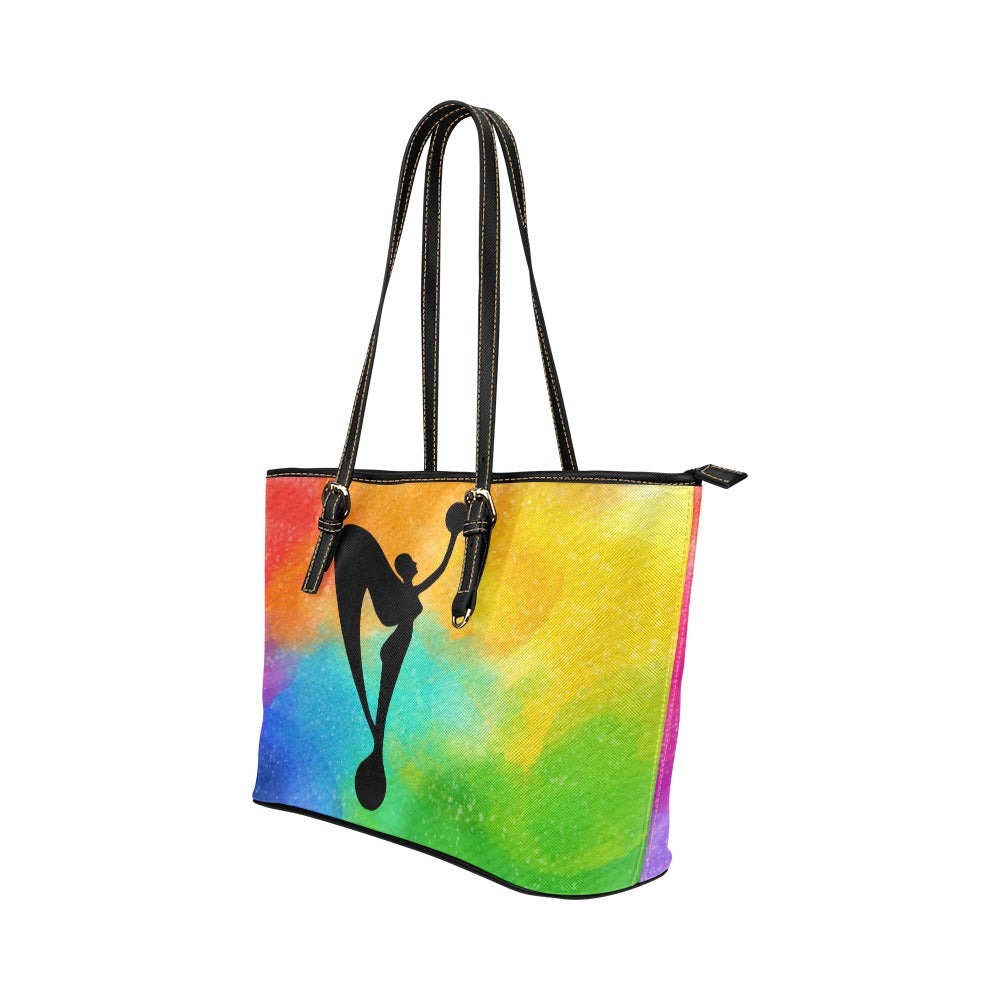 Rainbow Watercolor 2025 Leather Tote Bag