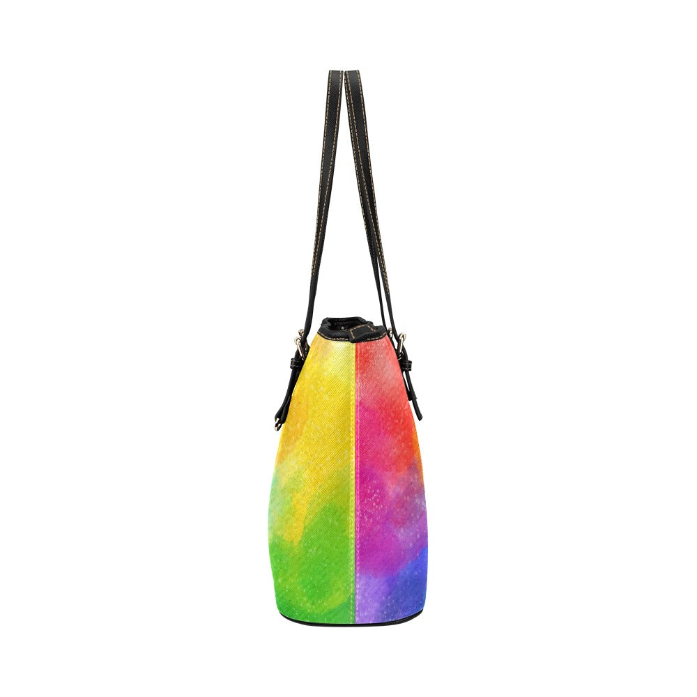 Rainbow Watercolor 2025 Leather Tote Bag