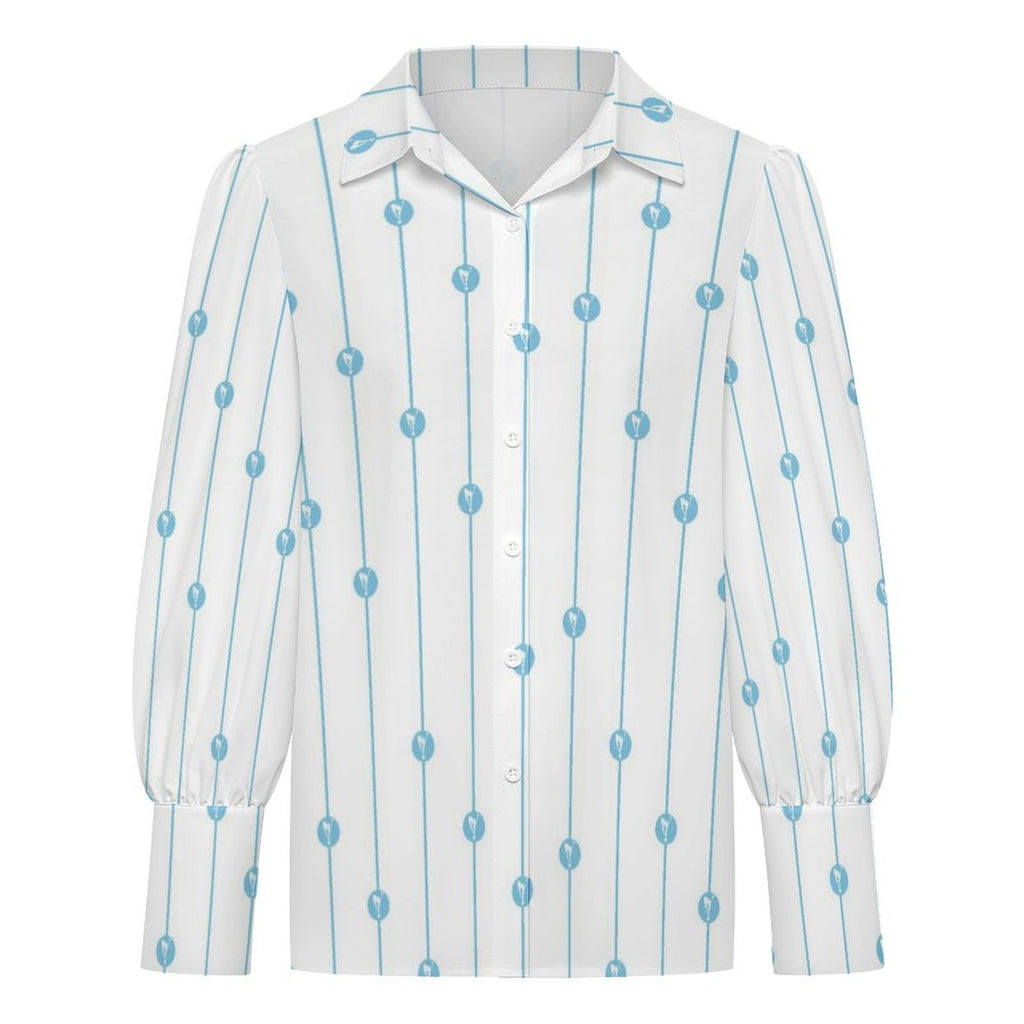 Blue Dot Stripe Women's Long Sleeve Lantern Sleeve Shirt