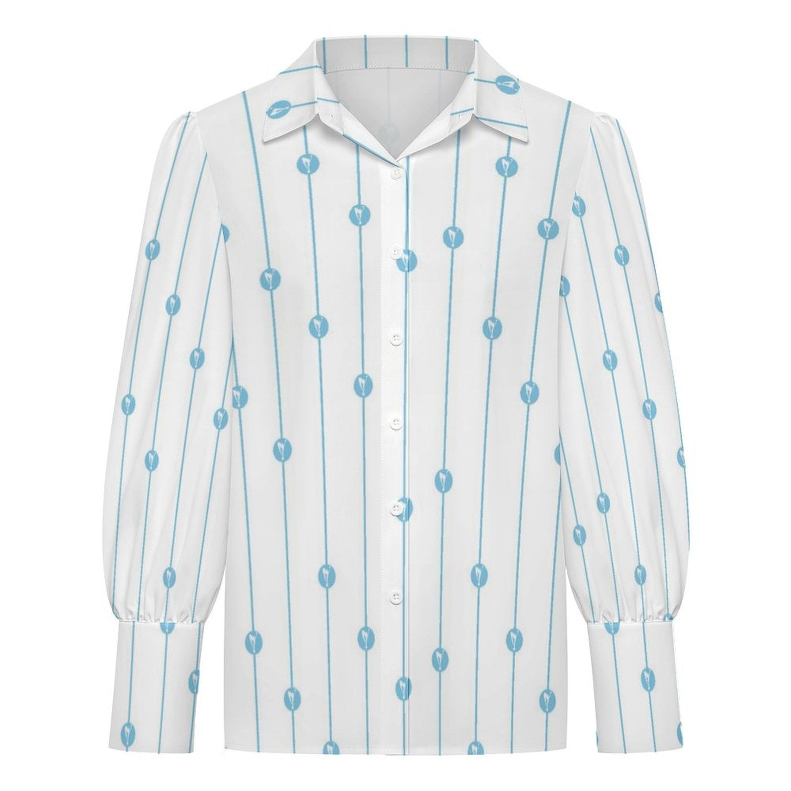 Blue Dot Stripe Women's Long Sleeve Lantern Sleeve Shirt