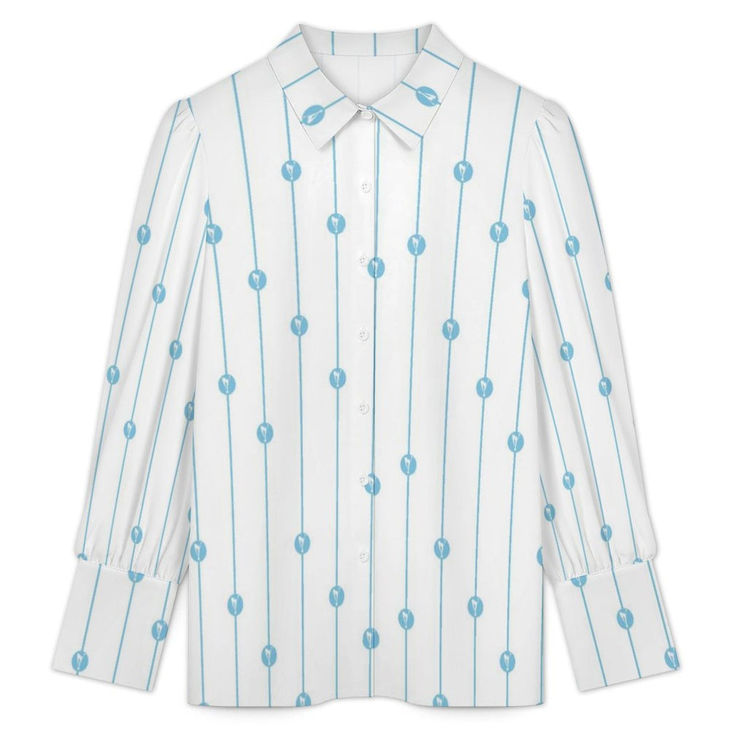 Blue Dot Stripe Women's Long Sleeve Lantern Sleeve Shirt