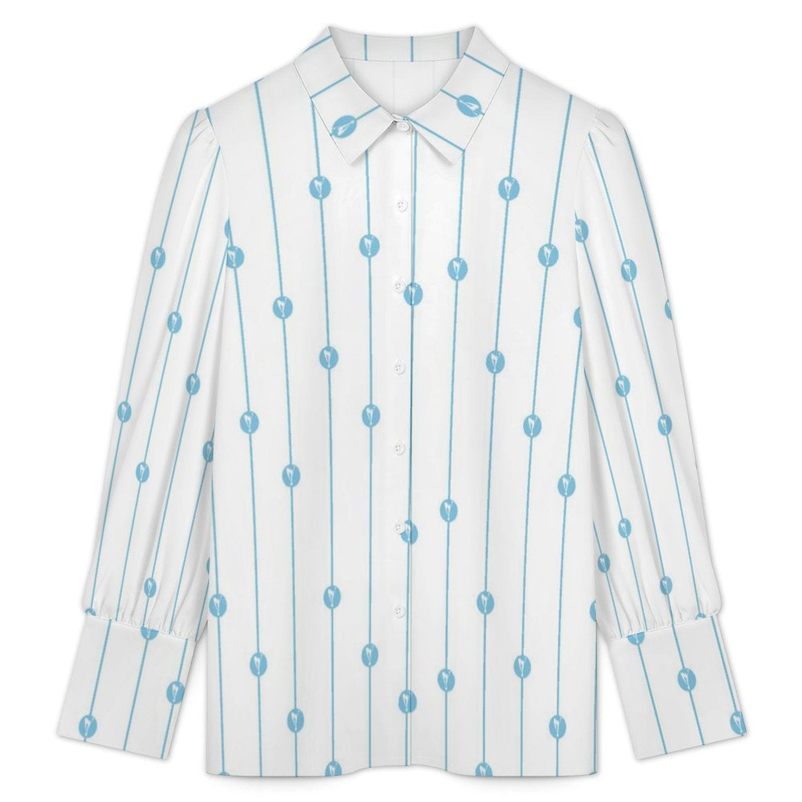 Blue Dot Stripe Women's Long Sleeve Lantern Sleeve Shirt