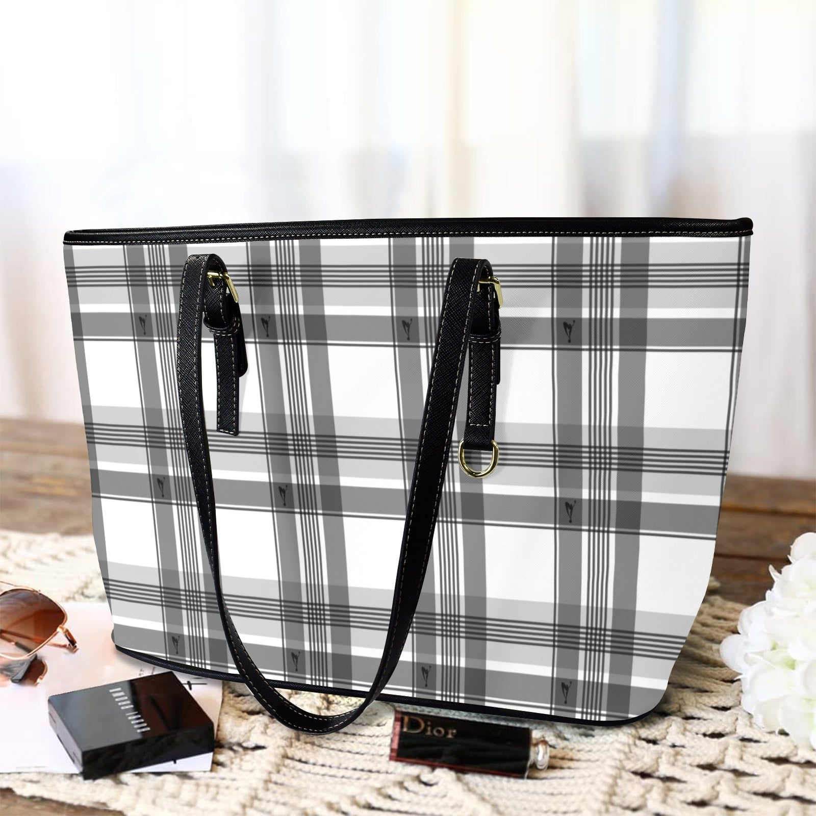 forever tartan Leather Tote Bag