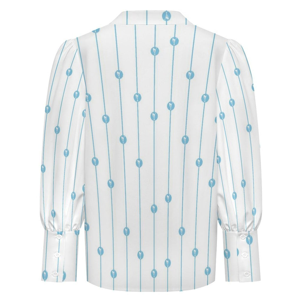Blue Dot Stripe Women's Long Sleeve Lantern Sleeve Shirt