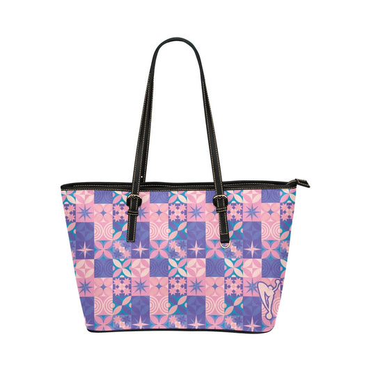Geographic Squares Femme Leather Tote Bag